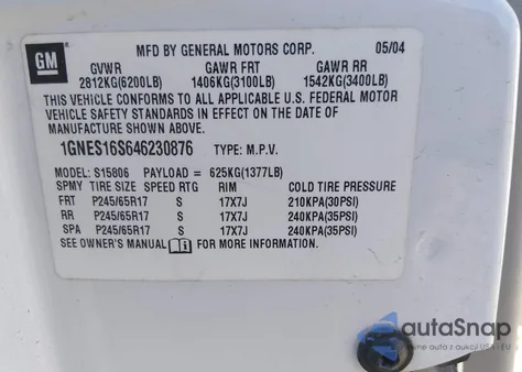 2004 Chevrolet Trailblazer Ext Ls from USA, damaged, VIN 1GNES16S646230876